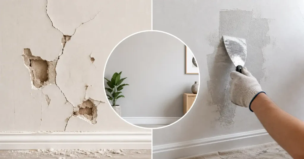 cracks and halls in wall